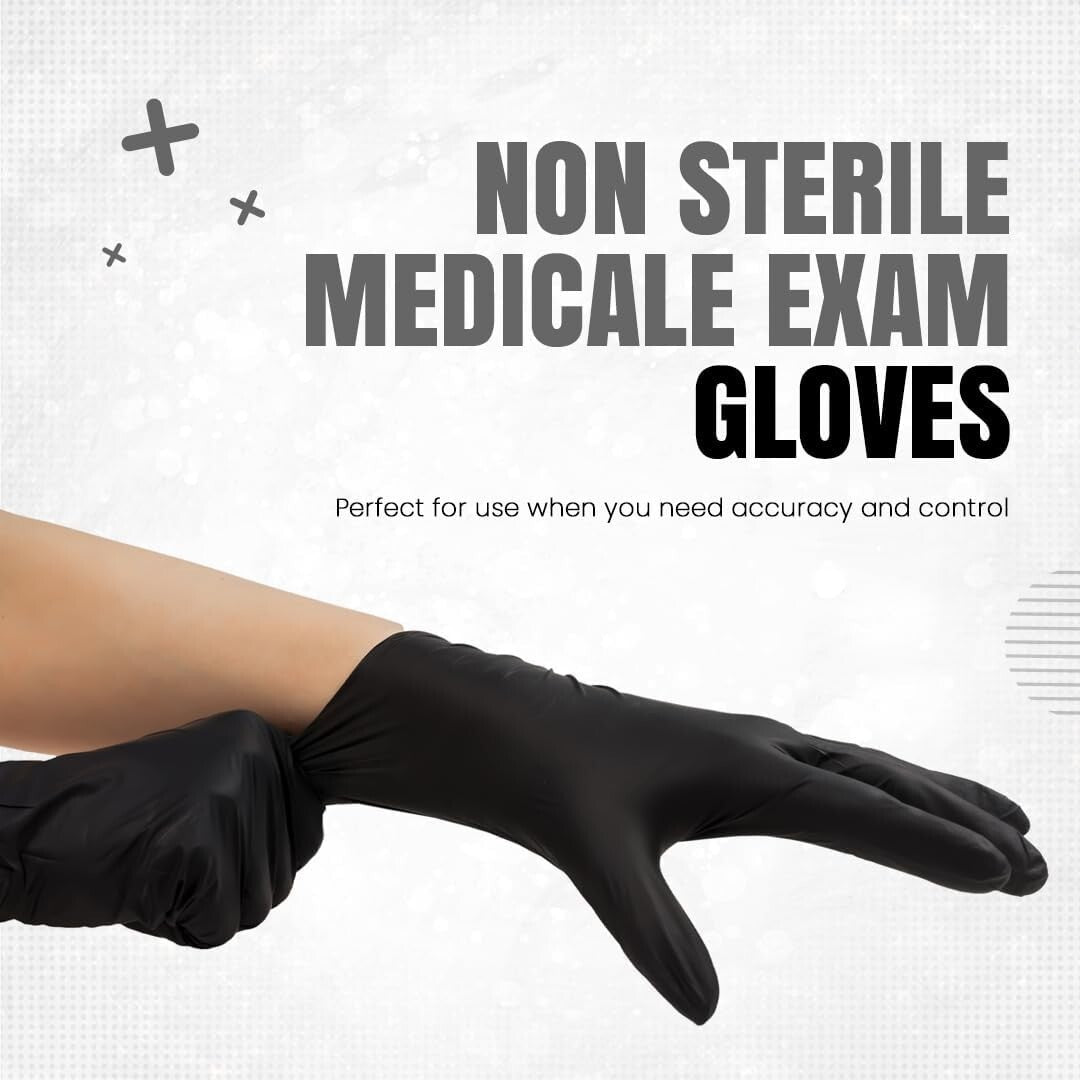 100 BLACK DISPOSABLE NITRILE GLOVES POWDER FREE LATEX FREE MEDICAL STRONG
