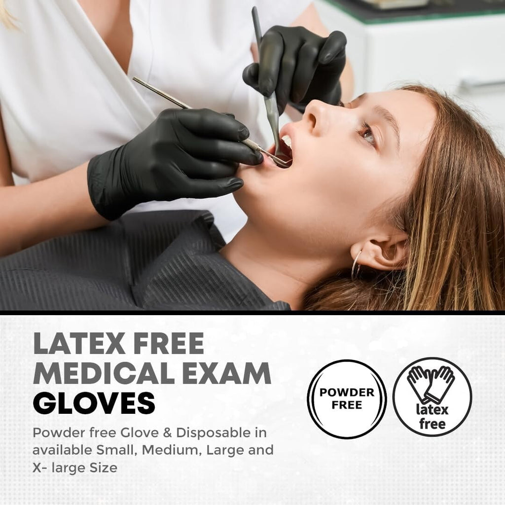 100 BLACK DISPOSABLE NITRILE GLOVES POWDER FREE LATEX FREE MEDICAL STRONG