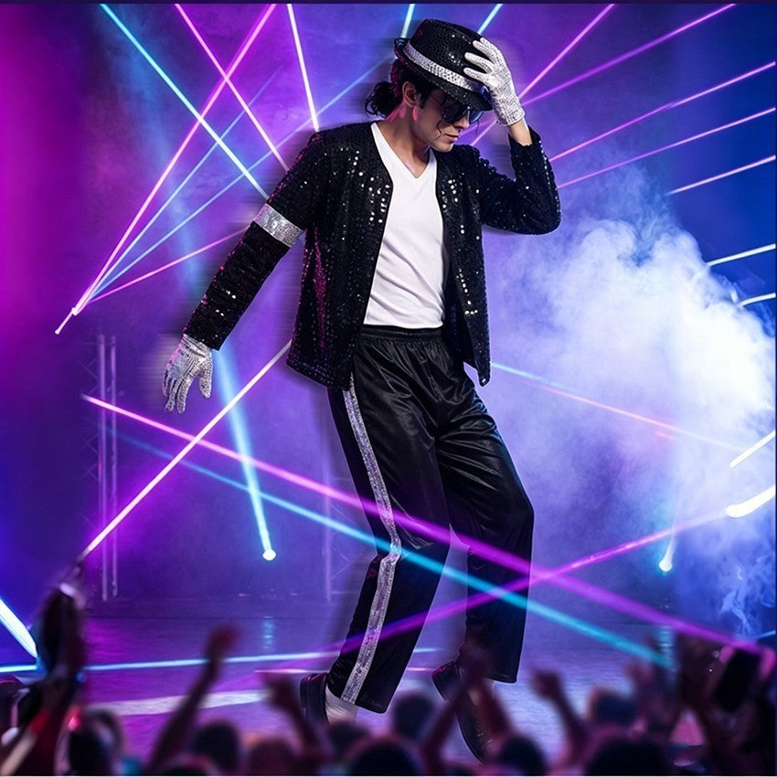 Sequin Costume Set Michael Jackson Cosplay Stage Performance Outfit Kids