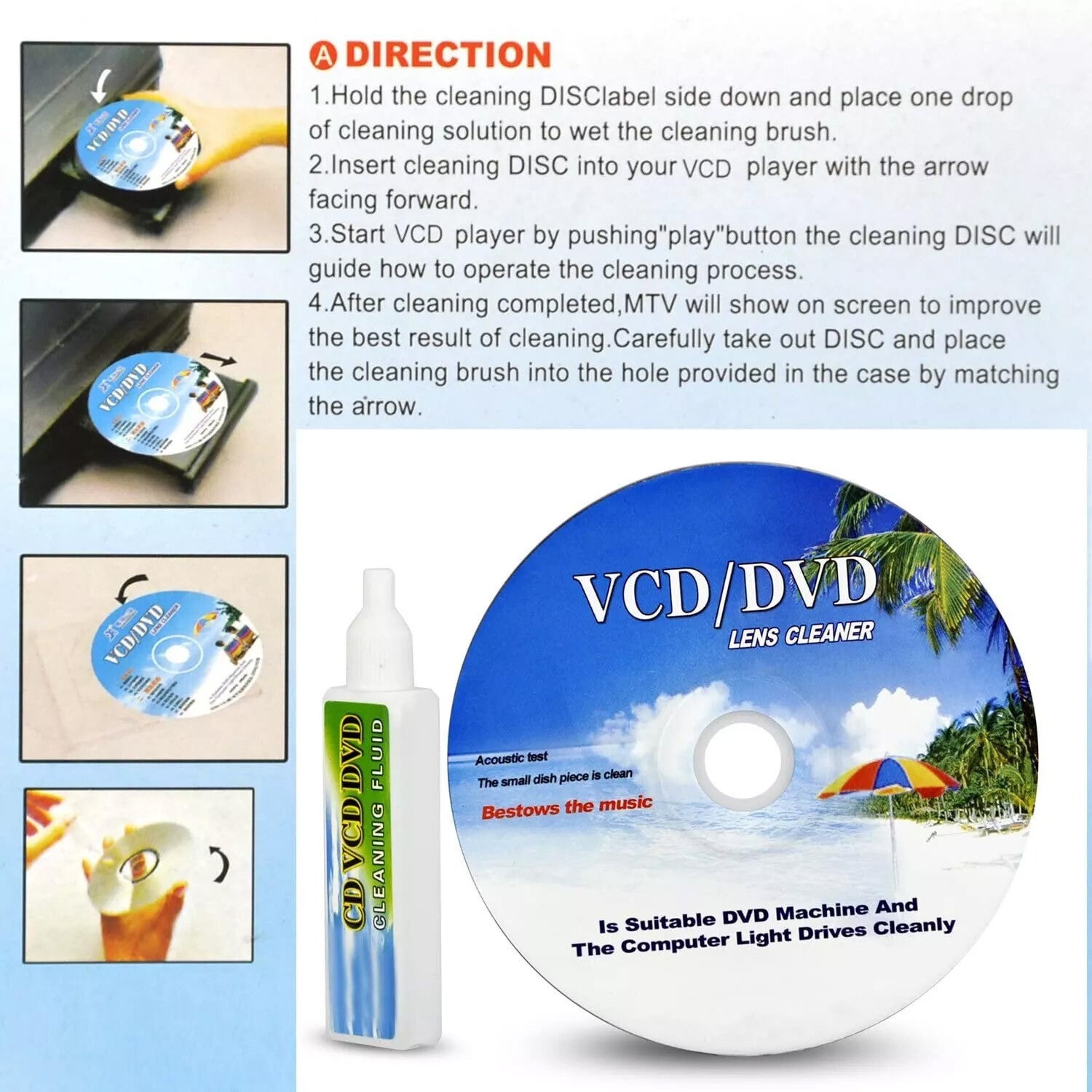 DVD CD Lens Cleaner Disc Kit with Cleaning Fluid for Player Computer Drive