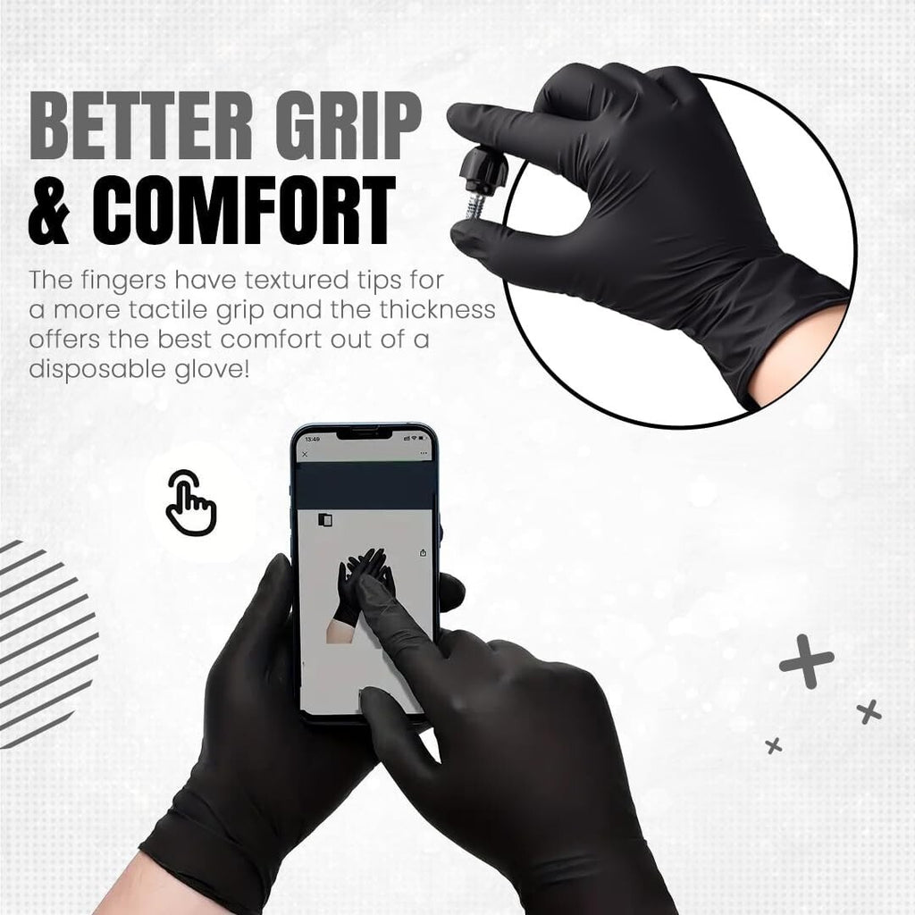 100 BLACK DISPOSABLE NITRILE GLOVES POWDER FREE LATEX FREE MEDICAL STRONG