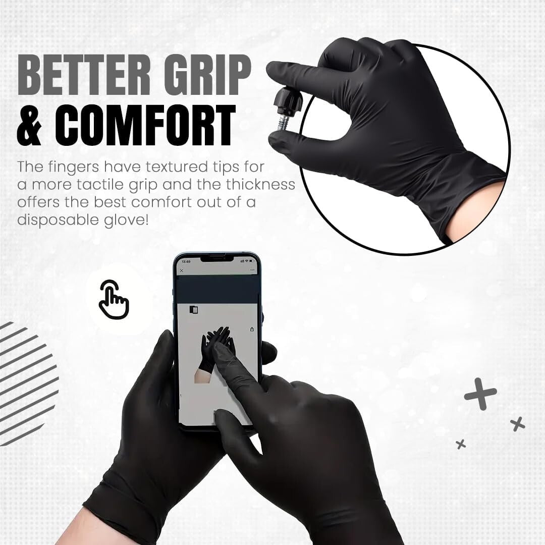 100 BLACK DISPOSABLE NITRILE GLOVES POWDER FREE LATEX FREE MEDICAL STRONG