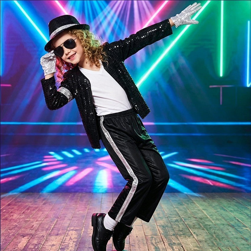 Sequin Costume Set Michael Jackson Cosplay Stage Performance Outfit Kids
