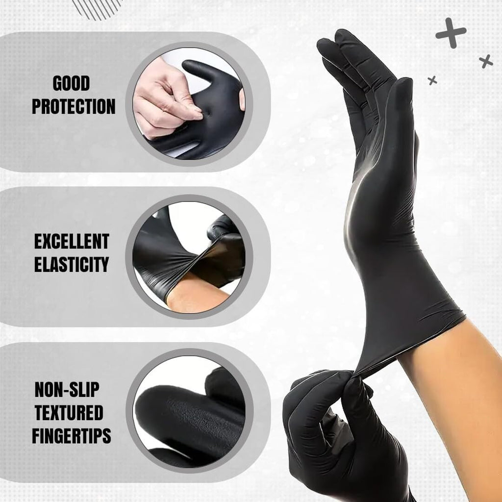 100 BLACK DISPOSABLE NITRILE GLOVES POWDER FREE LATEX FREE MEDICAL STRONG