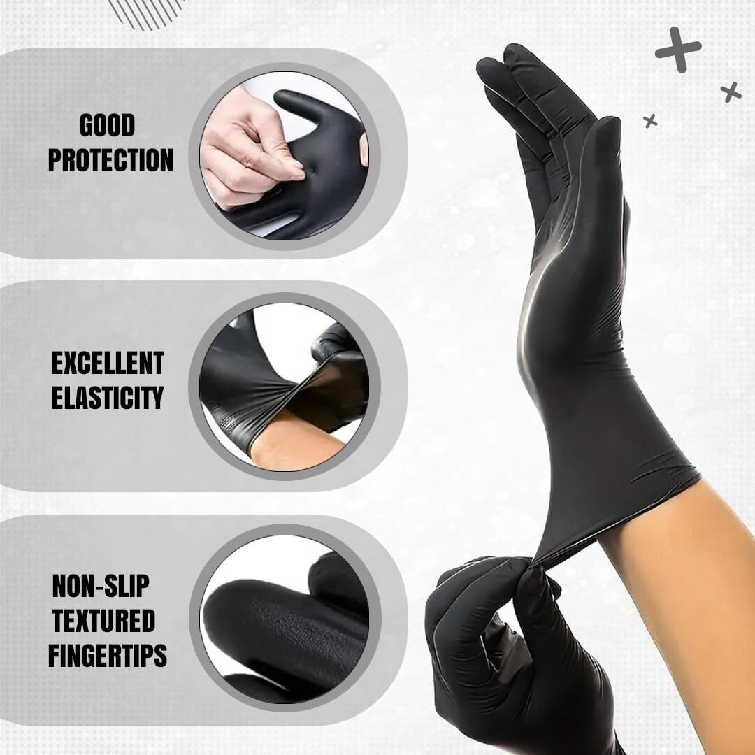 100 BLACK DISPOSABLE NITRILE GLOVES POWDER FREE LATEX FREE MEDICAL STRONG