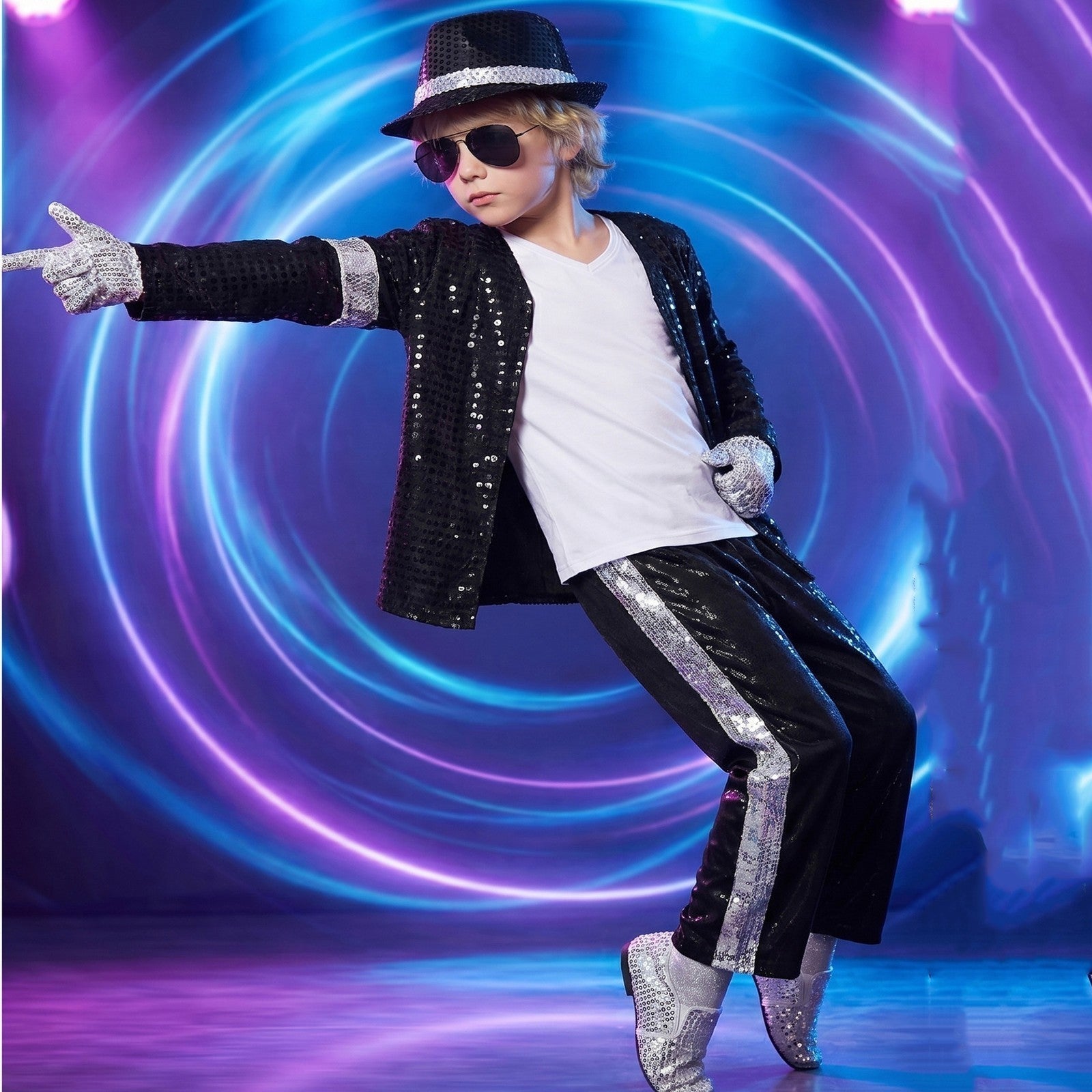 Sequin Costume Set Michael Jackson Cosplay Stage Performance Outfit Kids