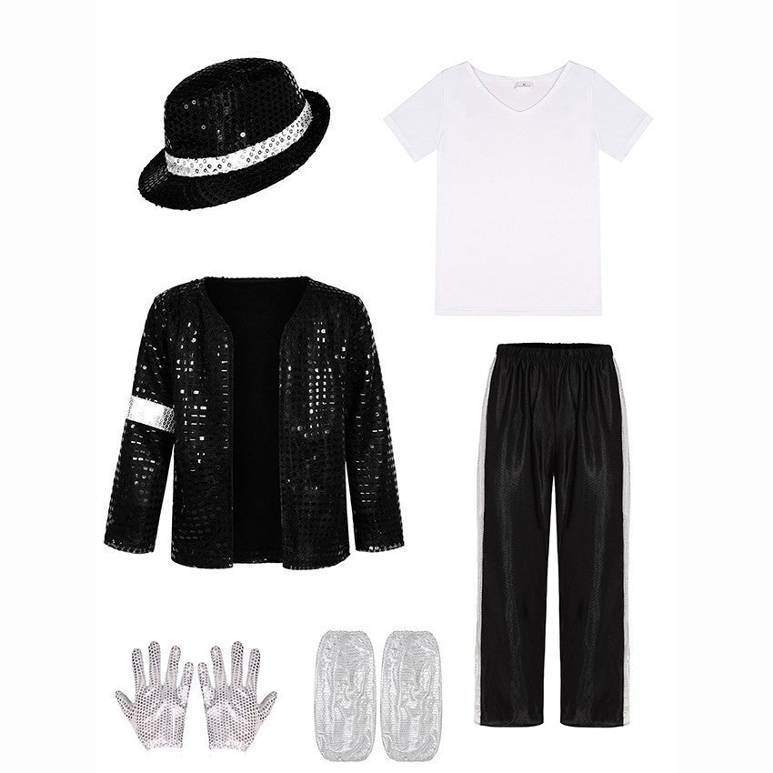 Sequin Costume Set Michael Jackson Cosplay Stage Performance Outfit Kids