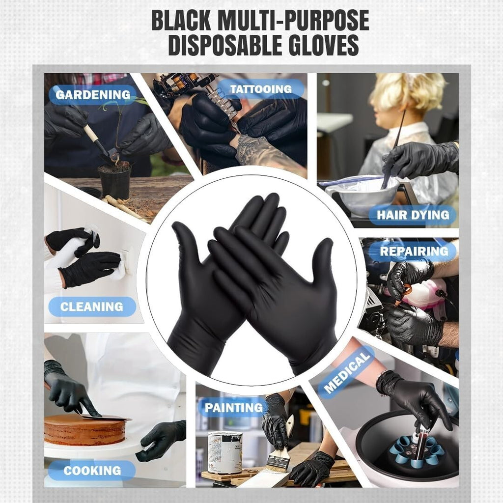 100 BLACK DISPOSABLE NITRILE GLOVES POWDER FREE LATEX FREE MEDICAL STRONG