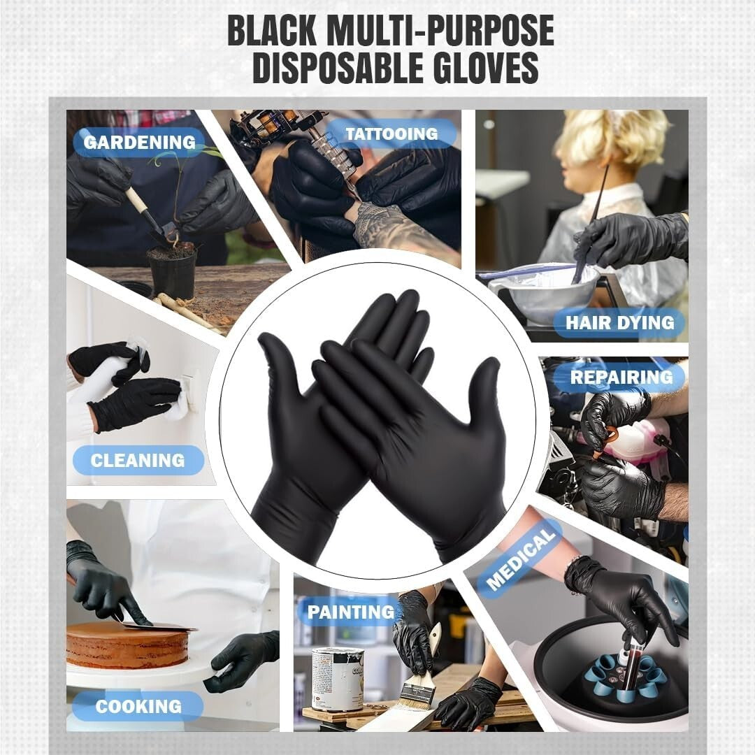 100 BLACK DISPOSABLE NITRILE GLOVES POWDER FREE LATEX FREE MEDICAL STRONG