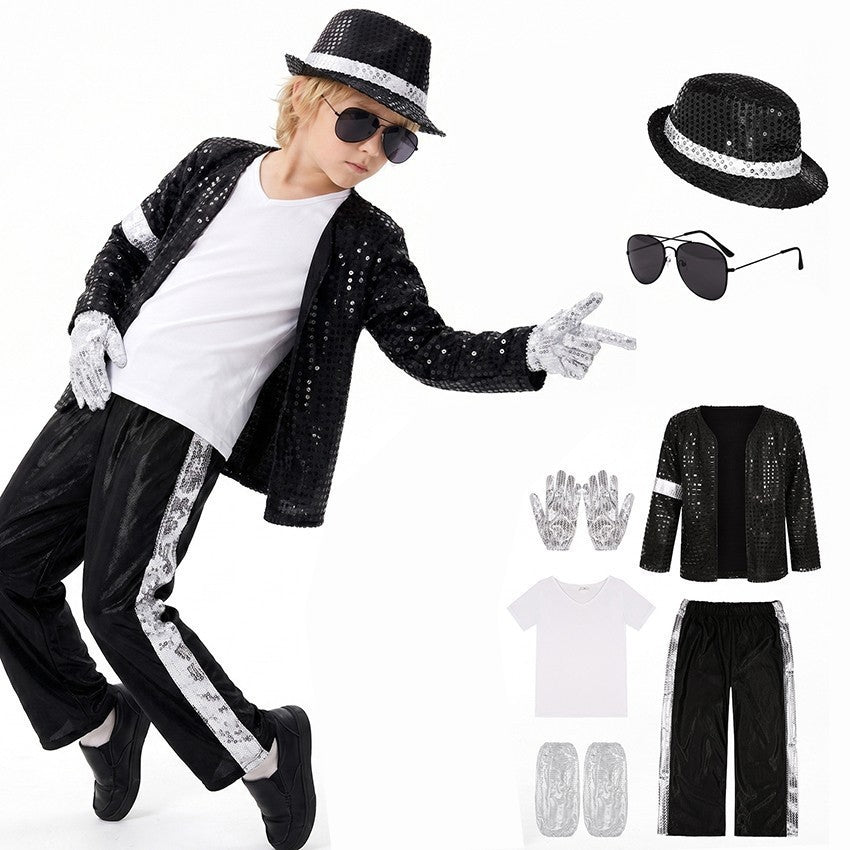 Sequin Costume Set Michael Jackson Cosplay Stage Performance Outfit Kids